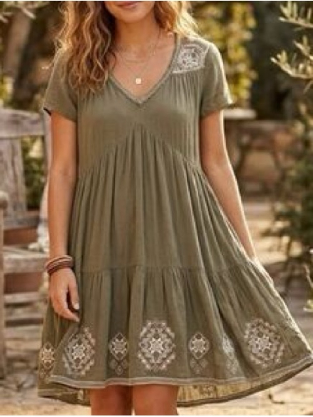Knox Rose embroidered olive boho dress